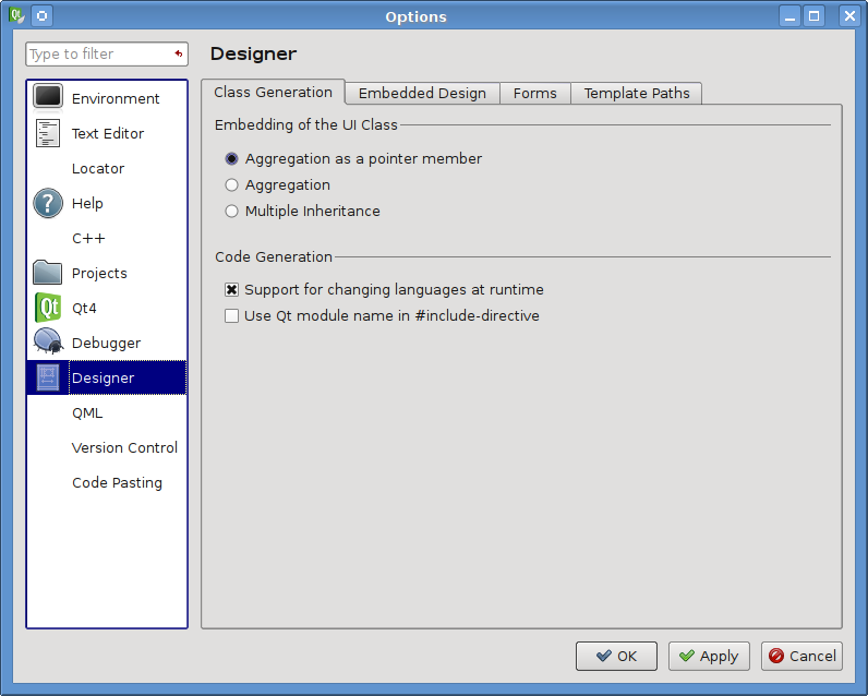 QtCreator Designer Code Generation Options