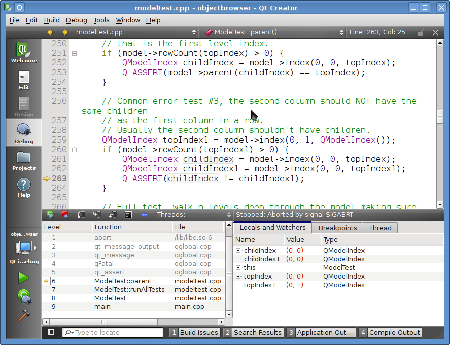 ModelTest in the Debugger