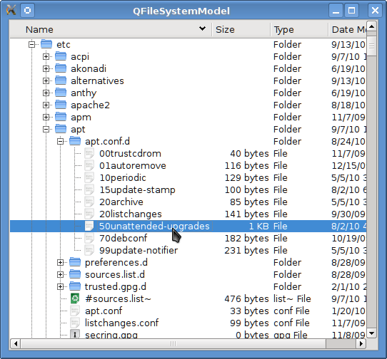 QFileSystemModel in a QTreeView