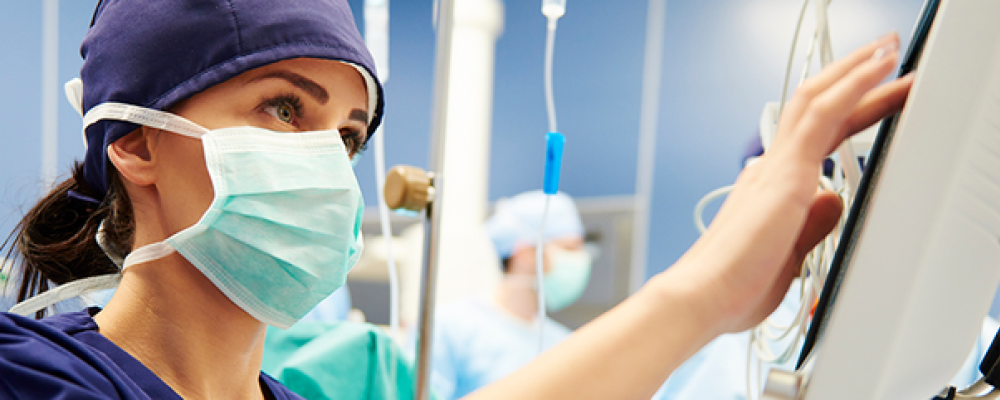 Nurse using touchscreen