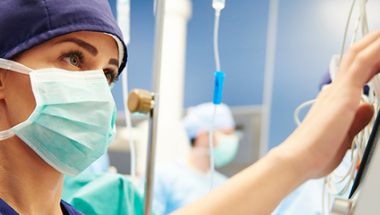 Nurse using touchscreen